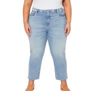 Good‎ American Good Icon Straight Studded Jeans Indigo Plus Size 26